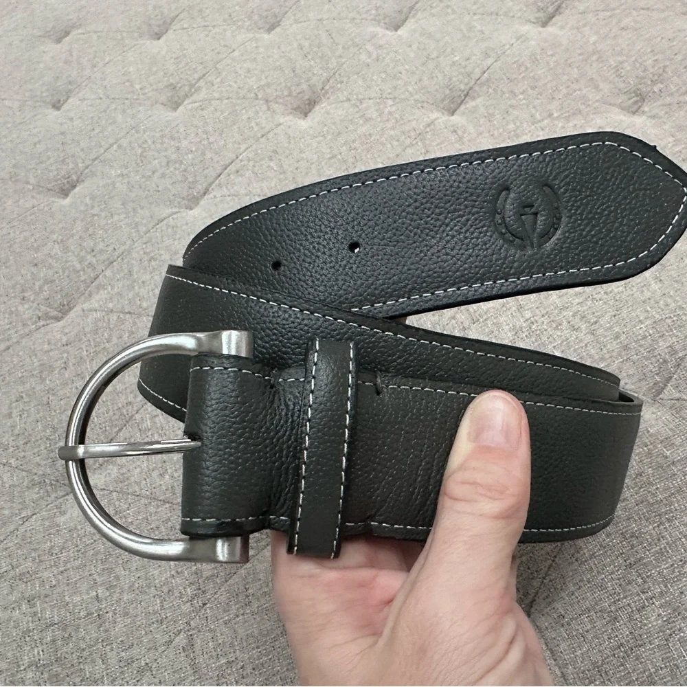 Kerrits XL leather belt blue, brown and grey simple D equestrian belt
